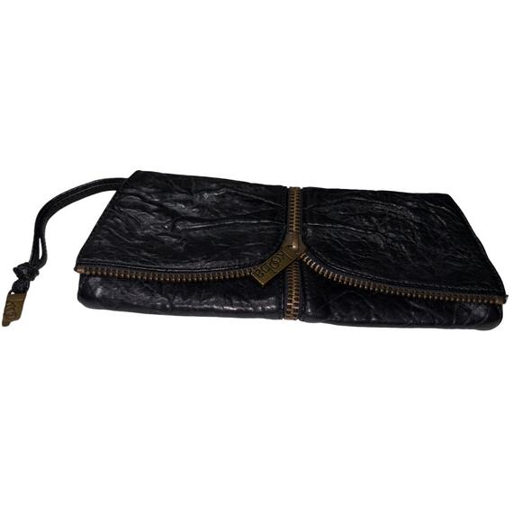 KOOBA Black Textured Leather Zipper Detail Clutch Purse Wristlet - Picture 2 of 8
